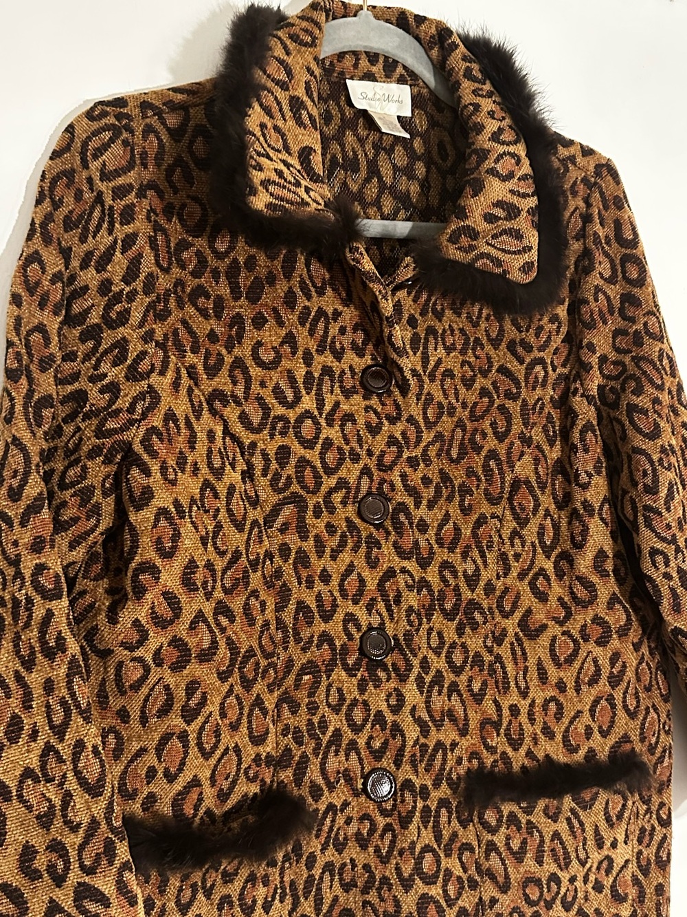 Vintage Studio Works Leopard-Print Pea Coat - Picture 2 of 5